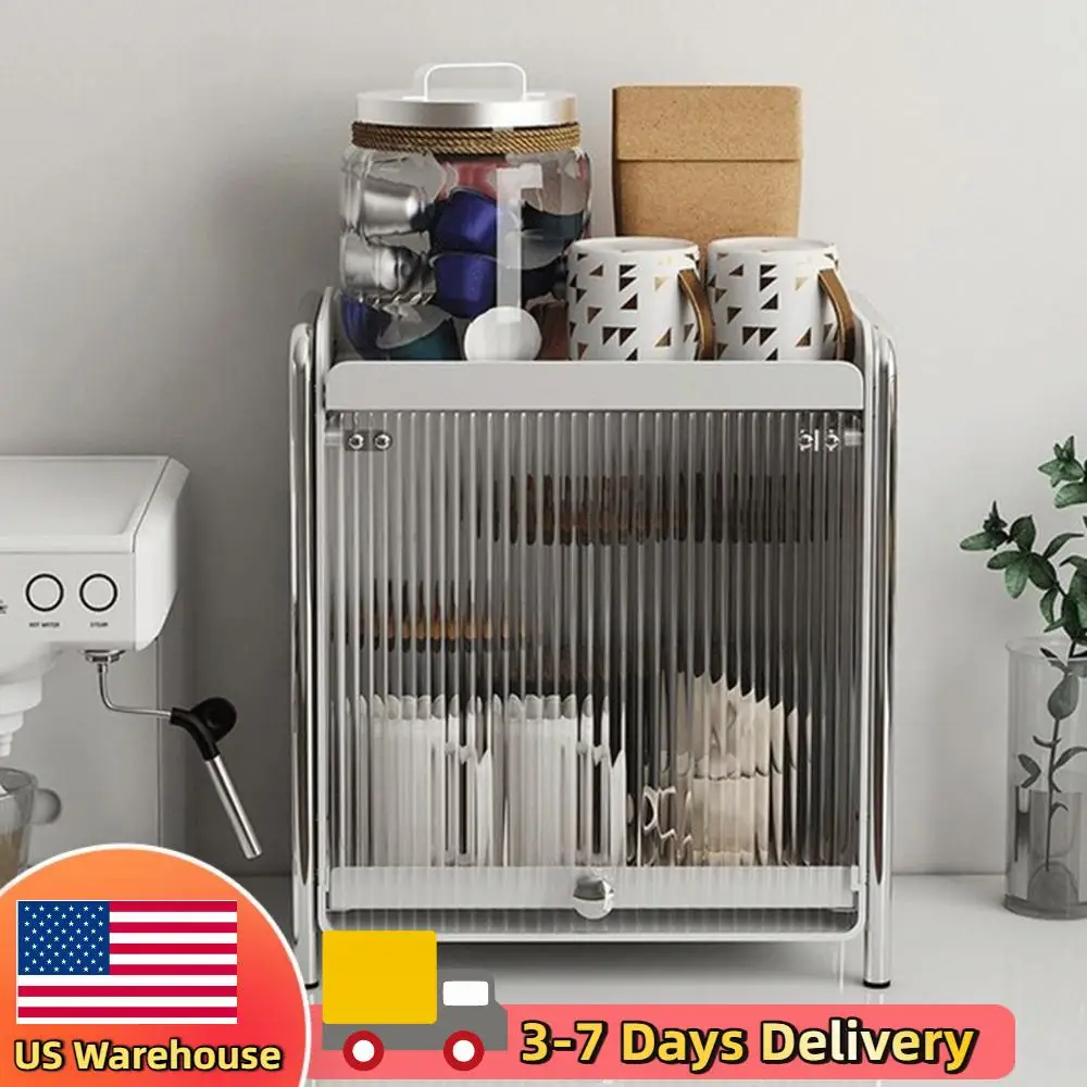 

Cabinet Organizer Shelf with Door Kitchen Counter Shelves Spice Rack Countertop Organizers Coffee Shelf Kitchen Cup Holder