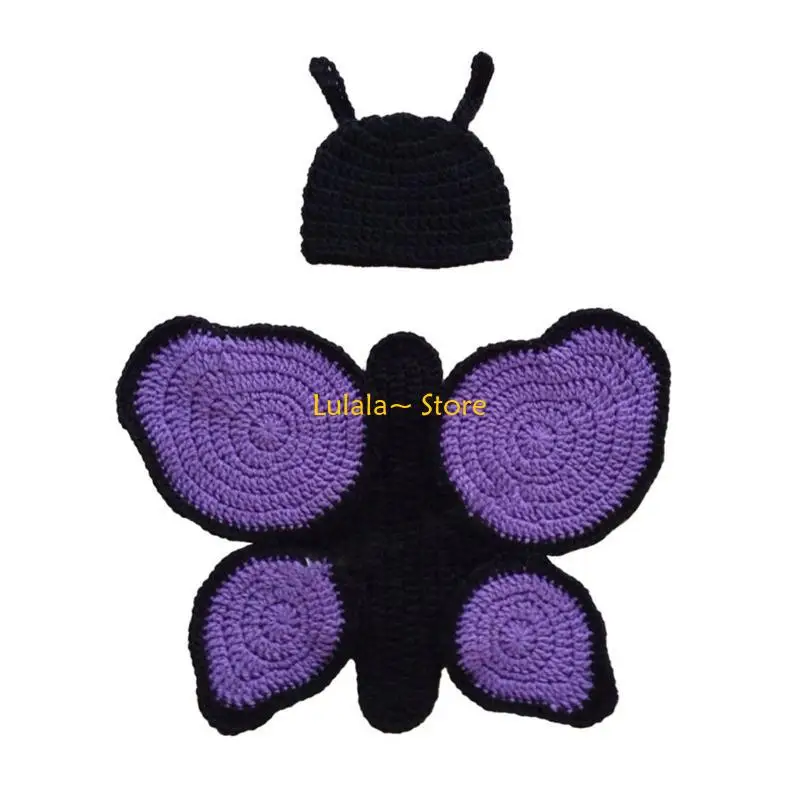 Y4QA Cotton Newborn Butterfly Sweater set Butterfly Newborn Knitwear Set Baby Photo Shoots for Daily Wear Photo Shoots