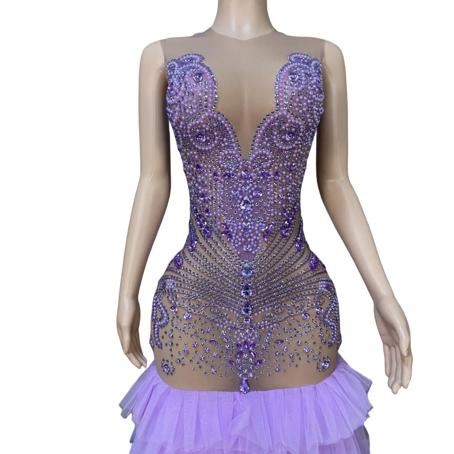 Sexy Long Sparkly Prom Dresses Sheer O-neck Luxury Purple Crystals Diamond Sequin Mermaid Black Girl Prom Party Gowns Ziluolan
