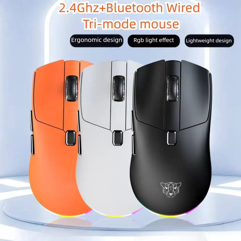 RGB Light PAW3311 Sensor Silent Ergonomics Mouse  Lightweight Bluetooth+2.4Ghz+Wired Tri-Mode Wireless Mice For Desktop Computer