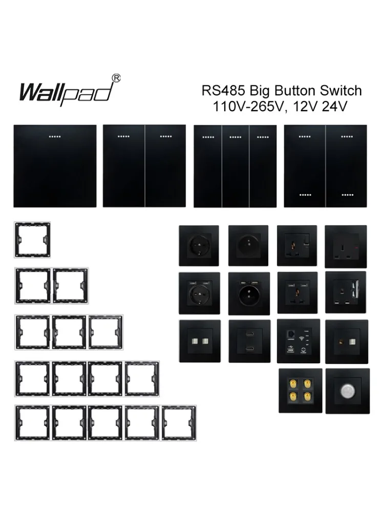 Bricolage RS485 commutateur 110 V-265 V 12 V 24 V DC 1 2 3 4 6 Gang noir Contact sec maison intelligente applique murale bouton commutateurs avec mur LED
