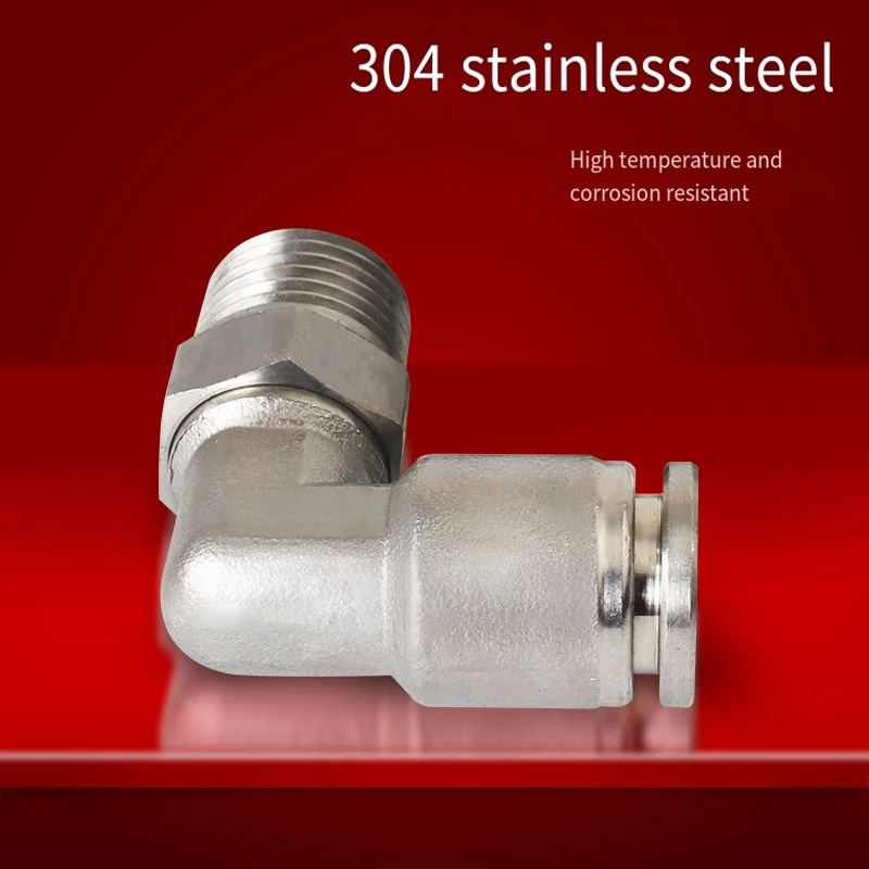 1-50pcs/lot 304 Stainless Steel Gas Pipe Joint MaleThreaded Elbow PL8-02/4-M5/6-01/10-03 Pneumatic Quick Insertion Joint