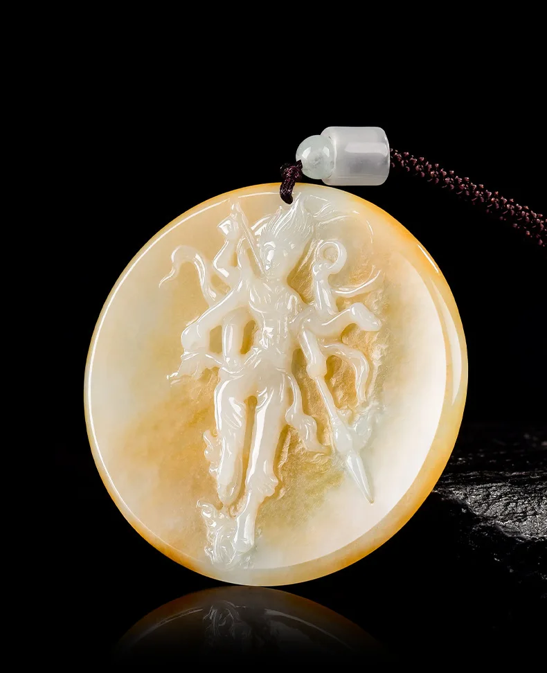 Natural Burmese A-grade Jadeite Nezha Color-matching Yellowed Jade Pendant High-grade Exquisite Luxury Quality Fashion Jewelry