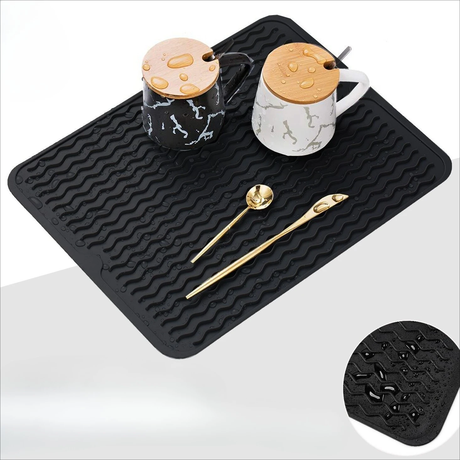 

Silicone Rectangle Drain Pad Drying Mat Pot Dish Drain Mat For Kitchen Tableware Non-slip Mat Anti-scald Coaster Kitchen Utensil