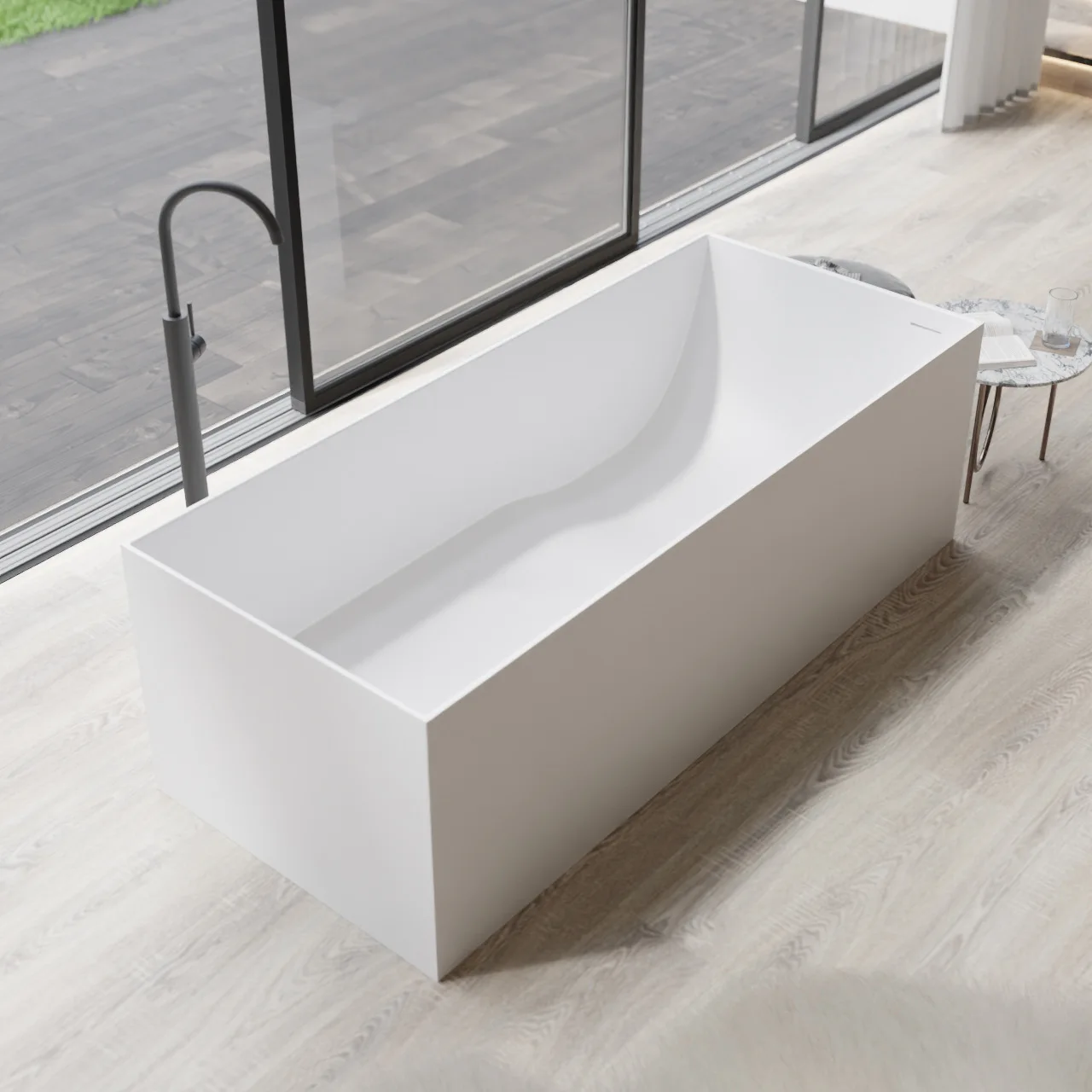 YJQ Artificial Stone Square Bathtub, Freestanding Integrated Beautiful Stone Hotel Bathtub