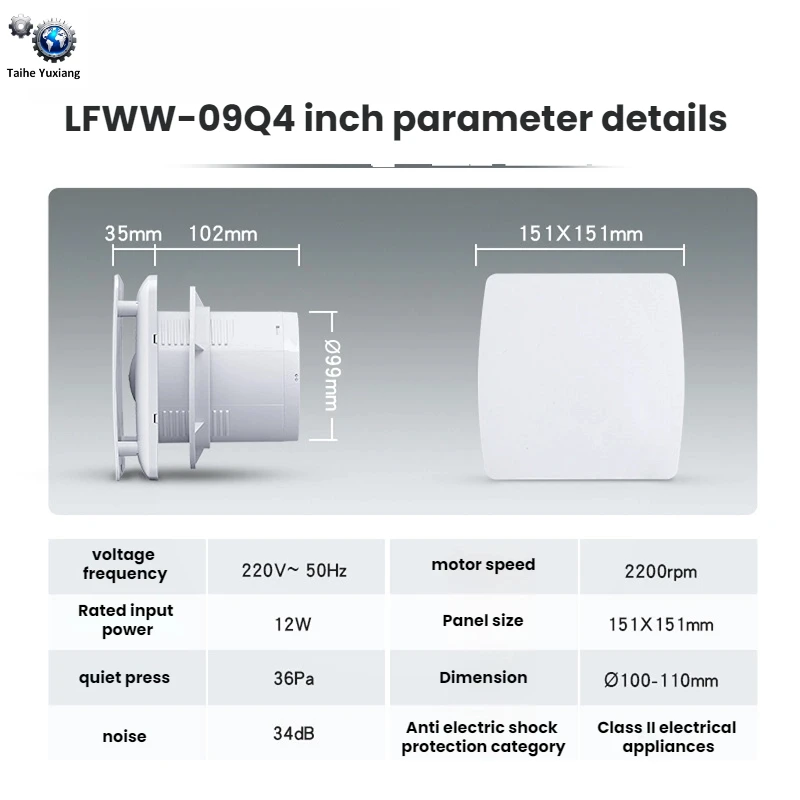 4-6 Inch ABS Home Window Smart Dehumidify Bathroom Wall Mounted Square For Toilet Exhaust Ventilation Fan