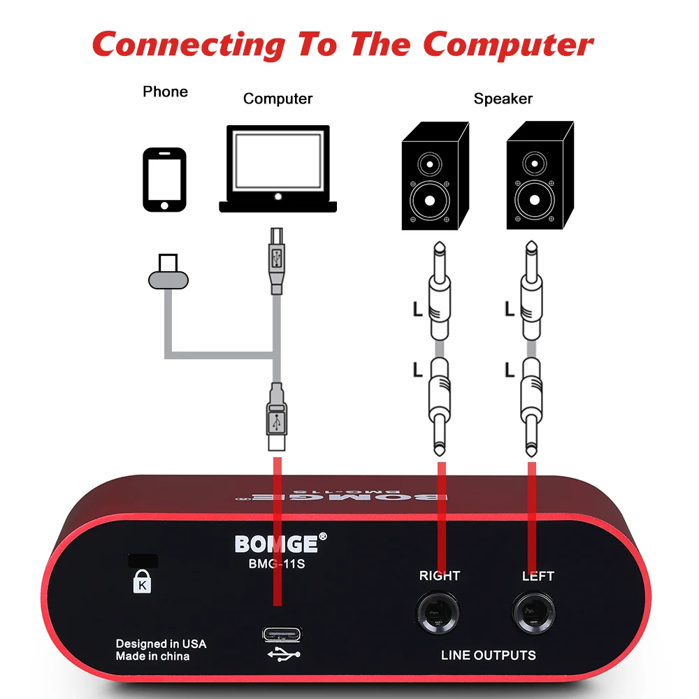 BOMGE BMG11S 3rd Gen USB Audio Interface for the Guitarist Vocalist Podcaster Or Producer High-Fidelity Studio Recording