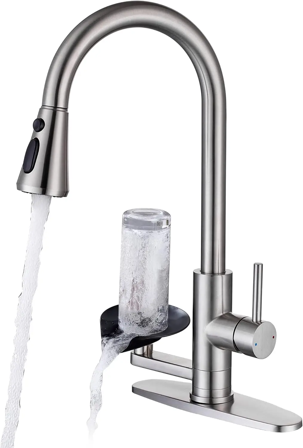 

Kitchen Faucet with Cup Washer Single Handle Pull Down Kitchen Sink Faucet with Glass Rinser Brushed Nickel Pull Sink Faucet 1 o