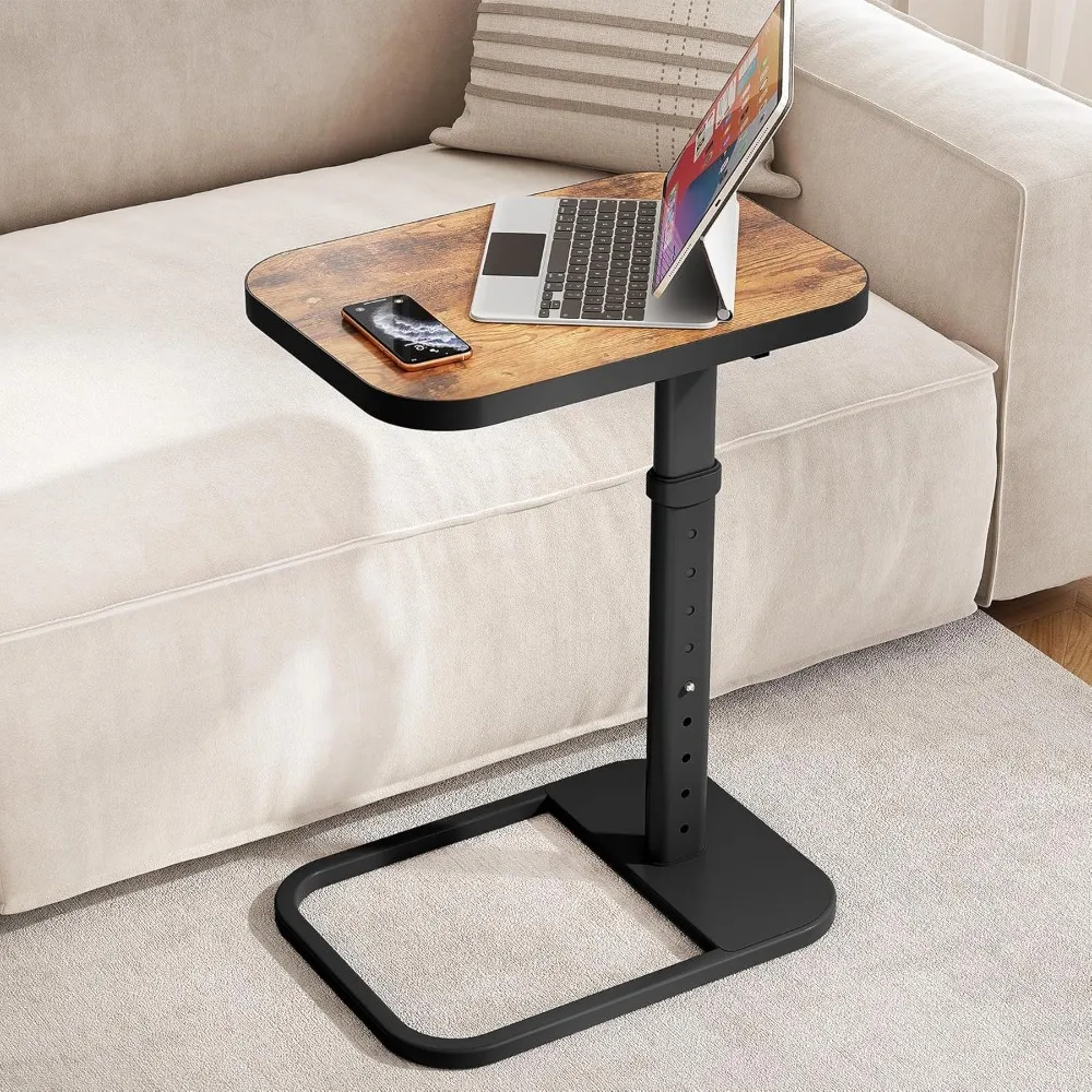 

TV Tray Table, Adjustable Height & 90° Flip-Over Panel Design, Sofa Arm End Side Table for Eating Laptop Couch Bed Dinner or Sm