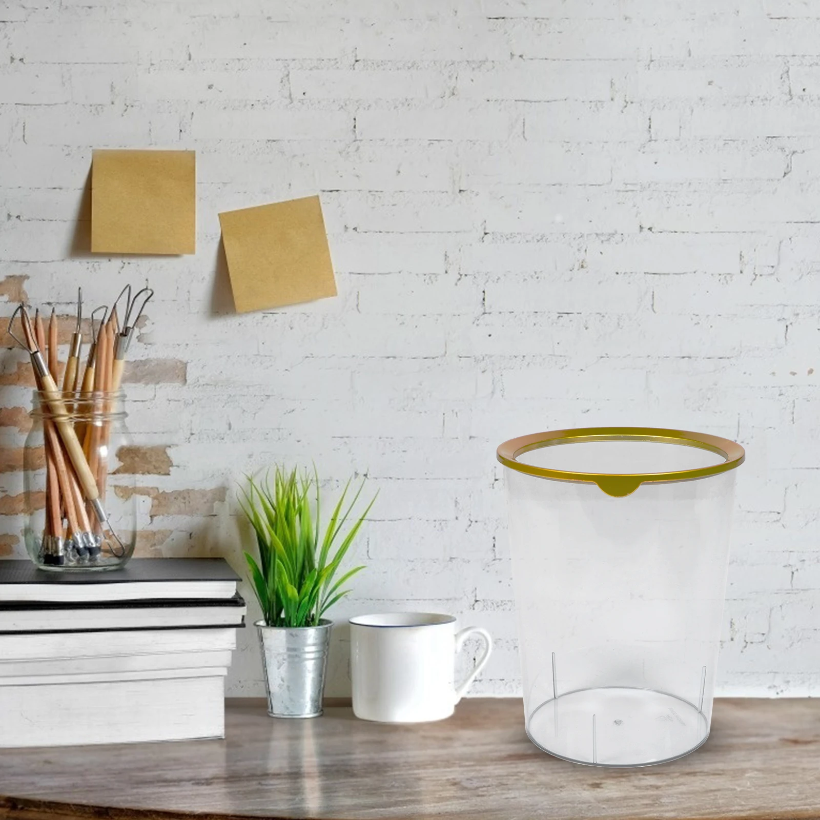 

Transparent Round Trash Waste Container Home Office Garbage Bin Lightweight Desktop Household Gift Recycling Storage