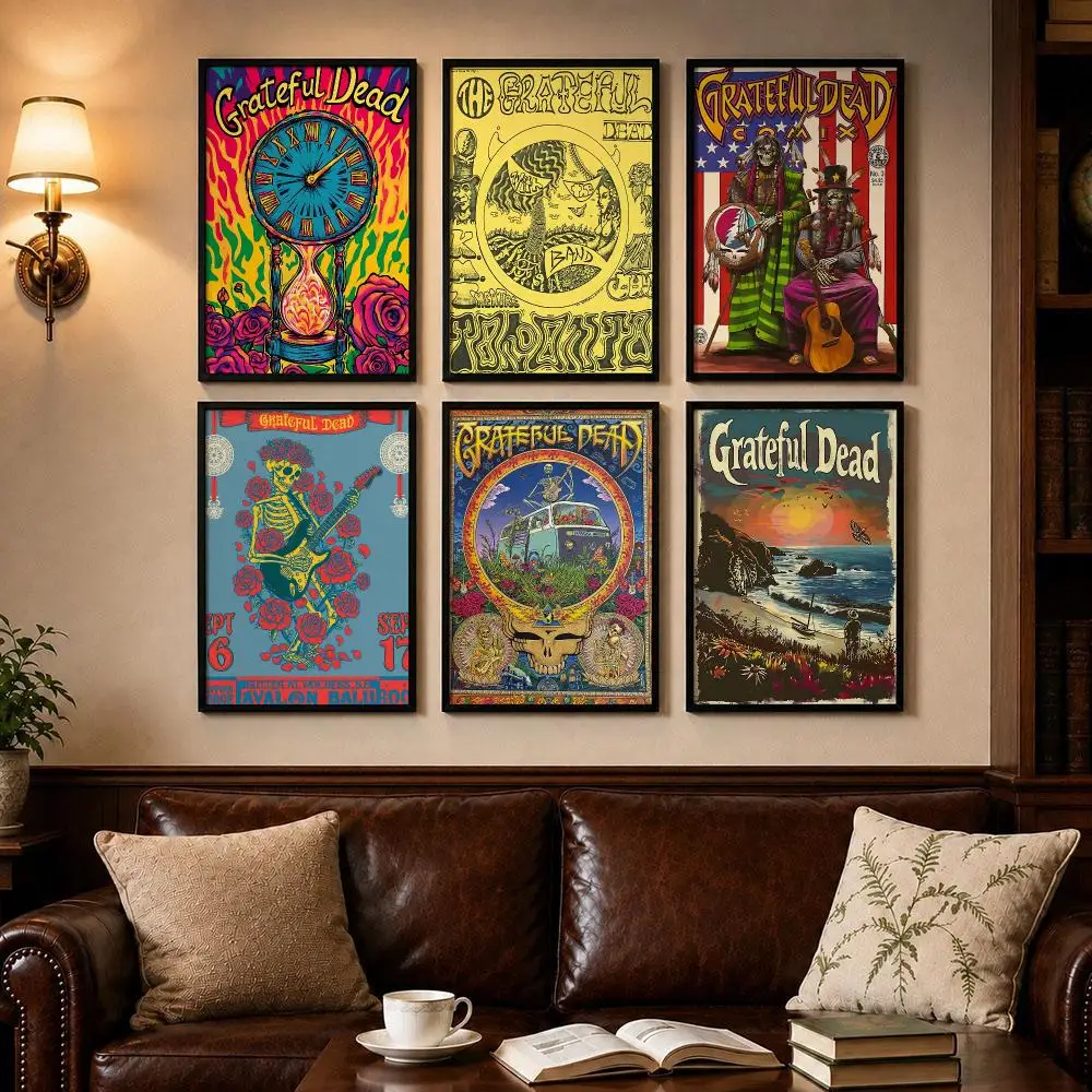 Stylish Band G-Grateful DeadS Poster Self-adhesive Art Poster Decoracion Painting Wall Art White Kraft Paper Home Decor