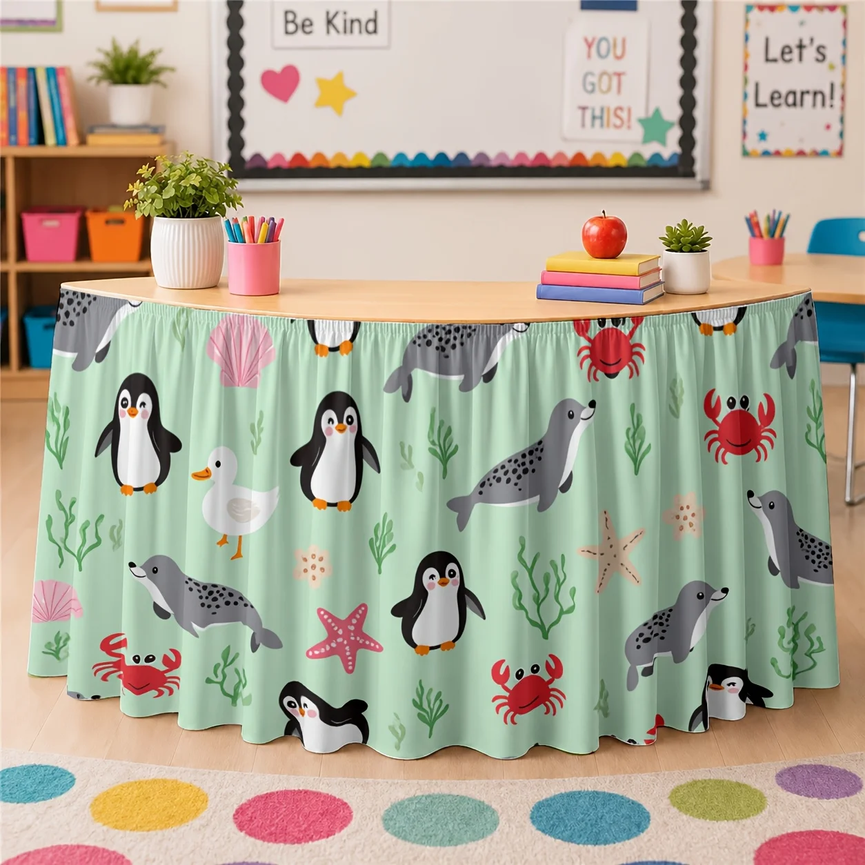 Table skirt - Marine animals - Cartoon style - Summer - Beach party - Spring - Casual gathering - Party skirtxzj