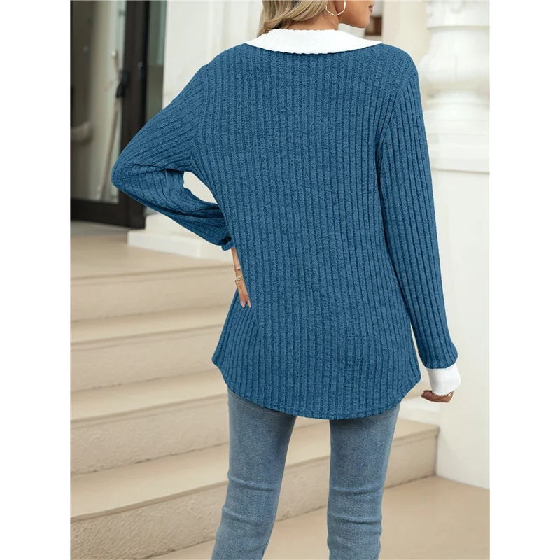 

AOAO-Women's V Neck Sweaters Pullover Color Block Collar Long Sleeves Loose Fit Casaul Tunic Tops Shirts