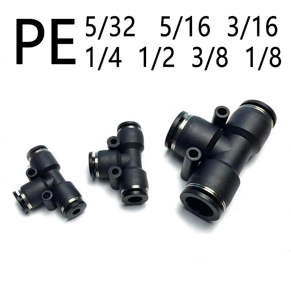 British Pneumatic Quick Connector PU Air Pipe 5/32 1/4 5/16 3/8 1/2 inch Hose Connector Right Angle T-shaped Connector PE PET