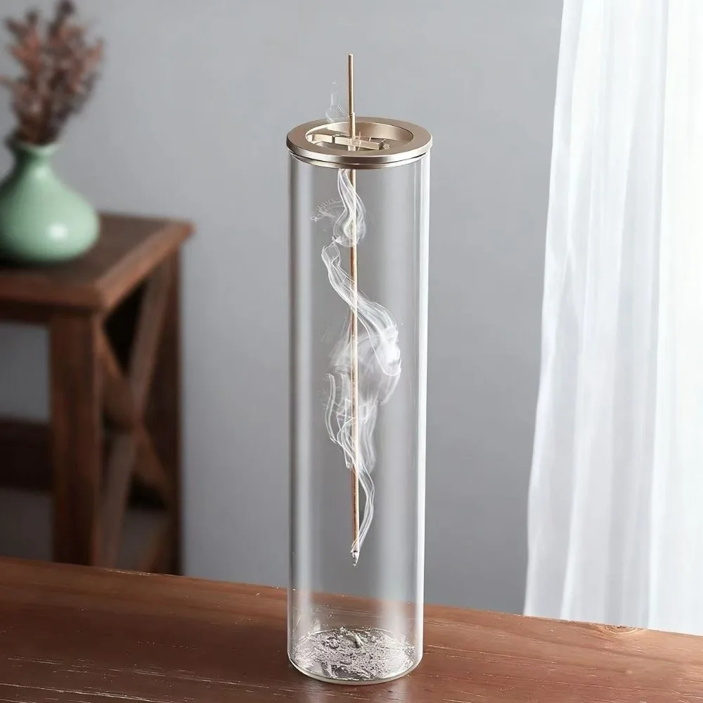 Support à bâtonnets d'encens cylindrique en verre transparent minimaliste, brûleur d'encens style Zen anti-cendres volantes, pour spa