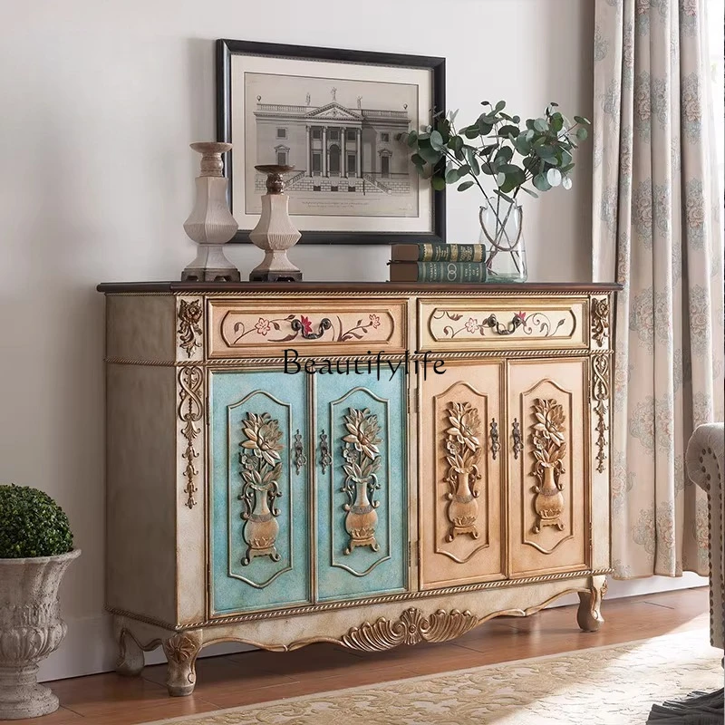 

American classical aristocratic solid wood painted multi-layer shoe cabinet shoe rack retro large-capacity storage cabinet
