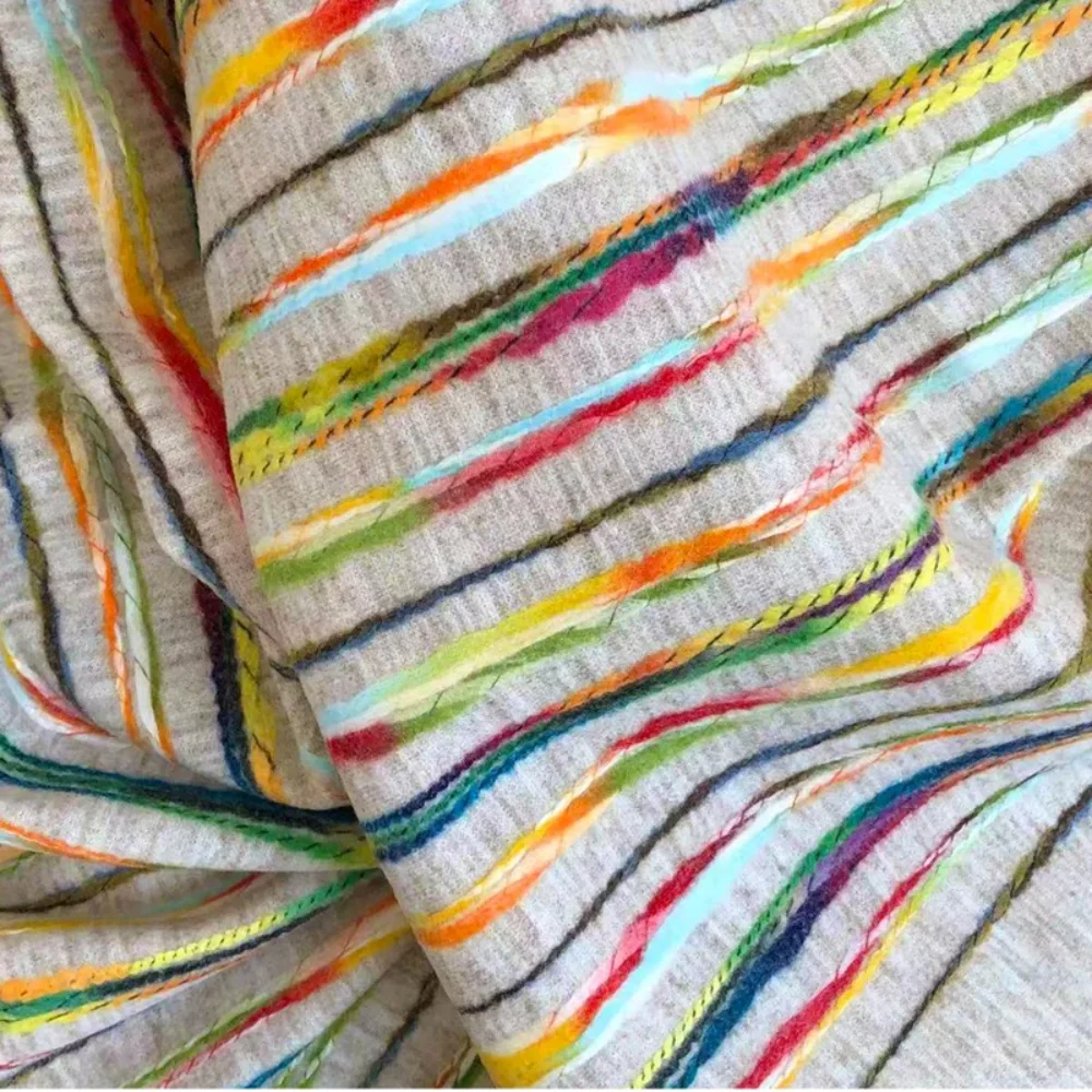

Цветная вышитая полосатая тонкая шерстяная ткань, куртка, дизайнерская одежда, ткань на метр для шитья своими руками