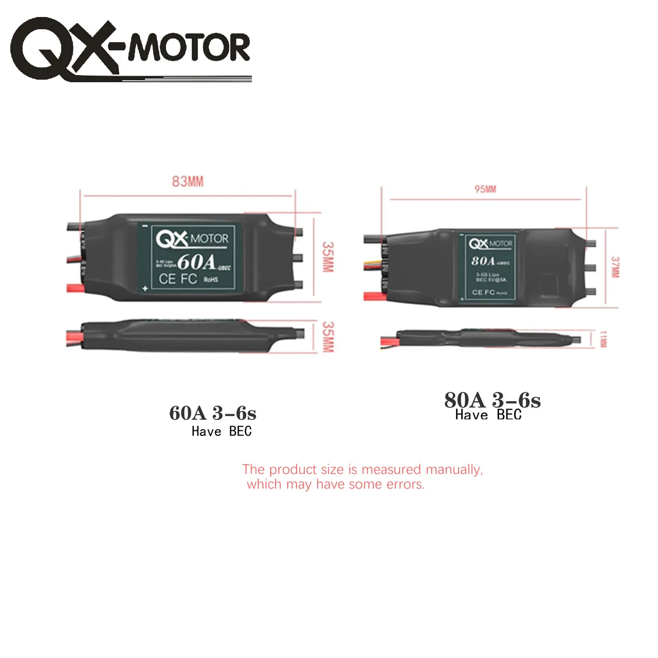 QX-MOTOR Brushless ESC  60A 80A Electronic Speed Controller 5V/5A BEC for RC Remote Control Aircraft Toys