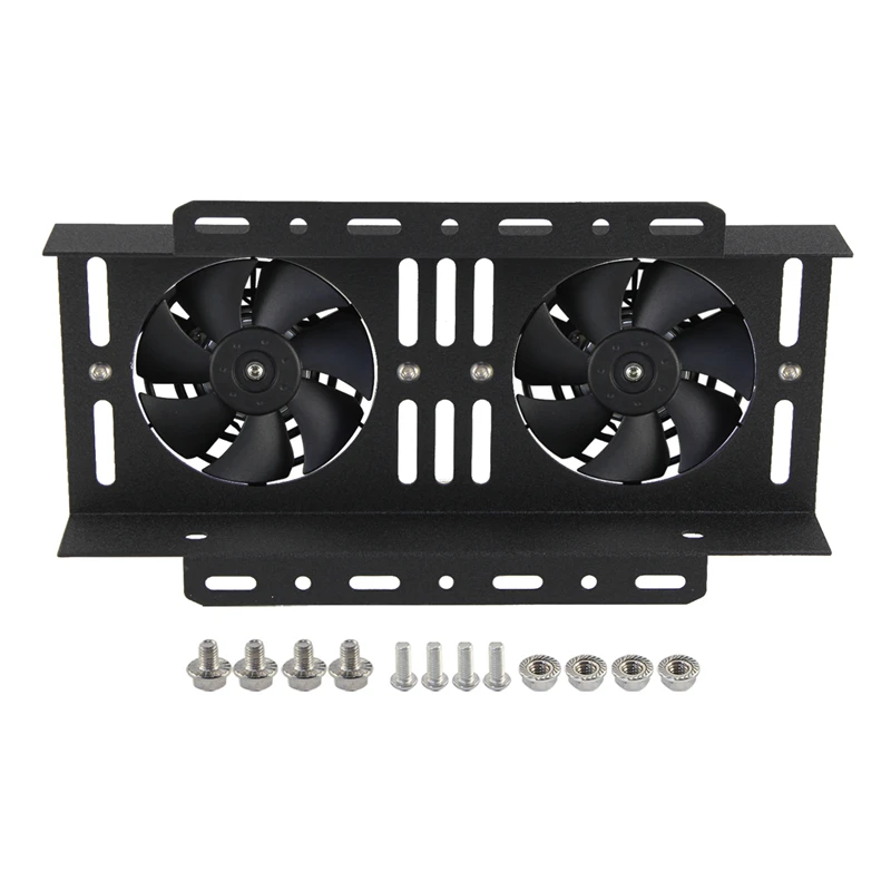 

Universal Medium Dual Pass Bar&Plate Oil Cooler fan cover with Bis- 2×5.5" Electric Fan Aluminum Kit Black
