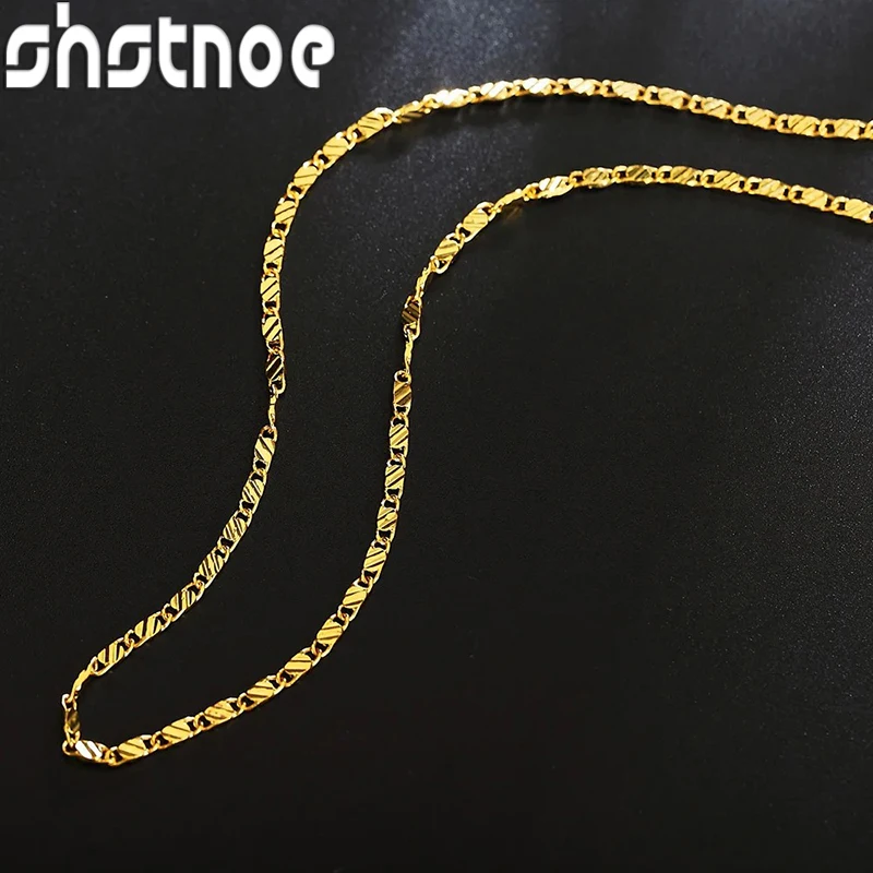 

SHSTONE 40-75cm 18K gold 925 Sterling silver charm 2MM flat chain Necklaces for Women Men Luxury Fashion Party Wedding Jewelry