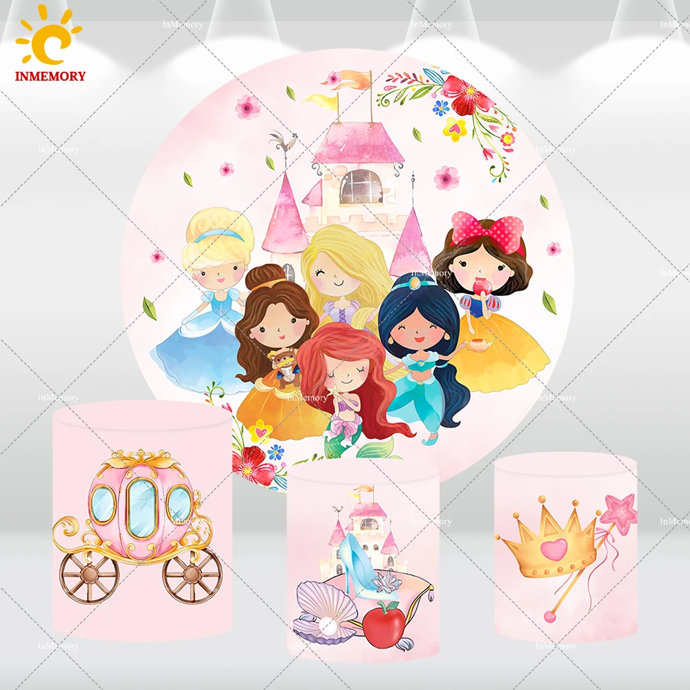 

Castle Princess Ariel Jasmine Baby Shower Round Backdrop Carriage Table Cover Girl 1st Birthday Circle Background Party Banner