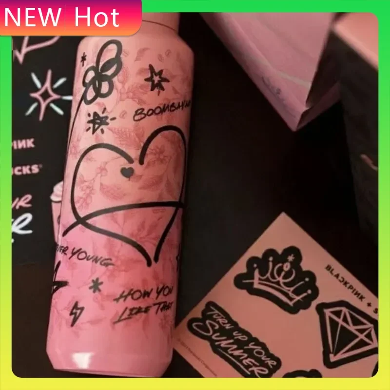 

Star Coffee Black Powder Graffiti Insulated Cup 304 Stainless Steel Car Portable Straight Body Water Cup Girl'S Holiday Gift