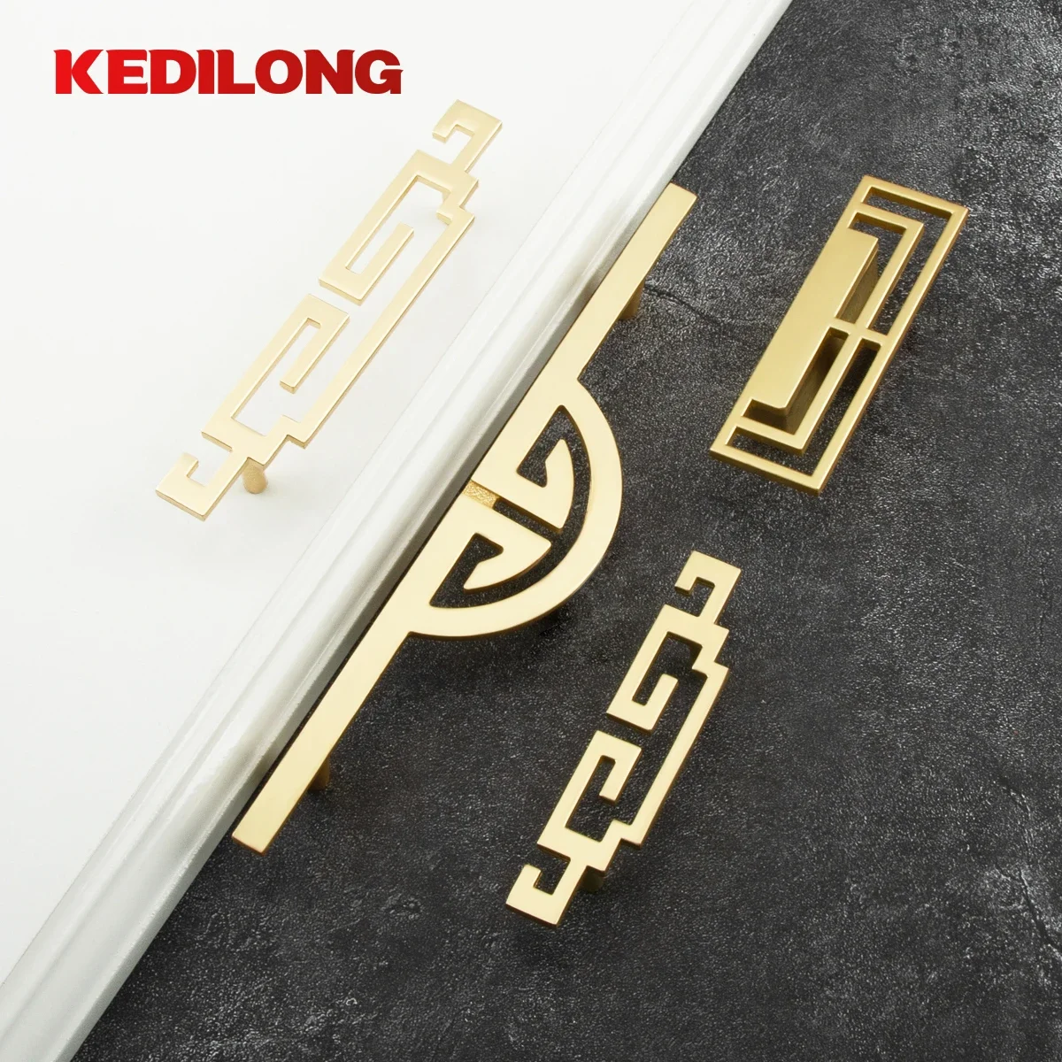 KEDLO Furniture Hardware Modern Hollow Out Handle Gold Kitchen Cabinet Handle Square Bridge Drawer wardrobe Zinc Alloy Handle