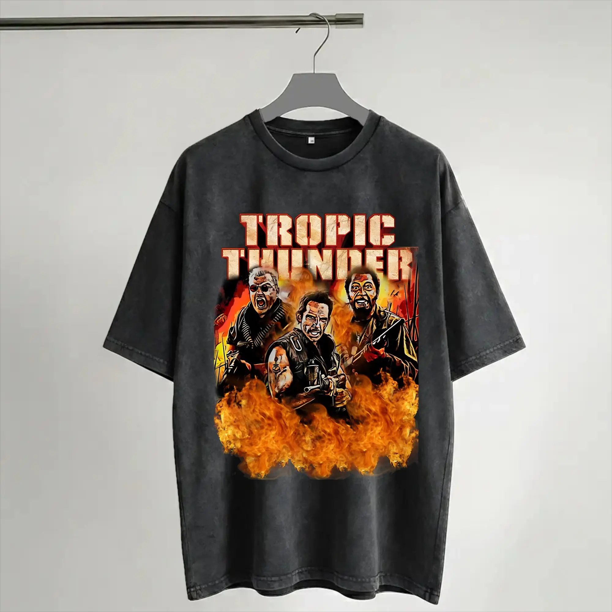 Harajuku Washed Shirts Tropic Thunder Movie Merch Fashion T Shirt Oversize  Streetwear Short Sleeve Summer Tees