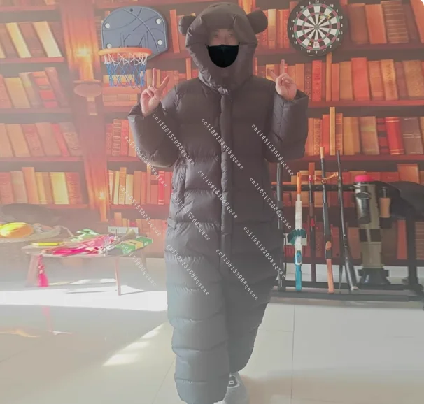 Bear One-Piece Thickened Down Jacket Cute Cold-Proof Warm Clothing for Winter Fashionable Cozy All-In-One Suit