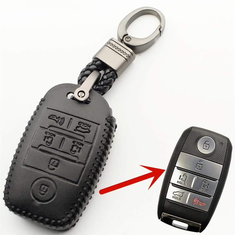 FLYBETTER Genuine Leather 6Button Smart Key Case Cover For Kia Sedona/Grand/Carnival/Sorento L580