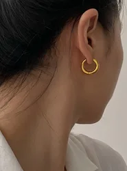 4mm Thick Stainless Steel Gold-plated Sleek Stacked Huggies Circle Buckle Hoop Earrings Steampunk Women Men Classic Accessories