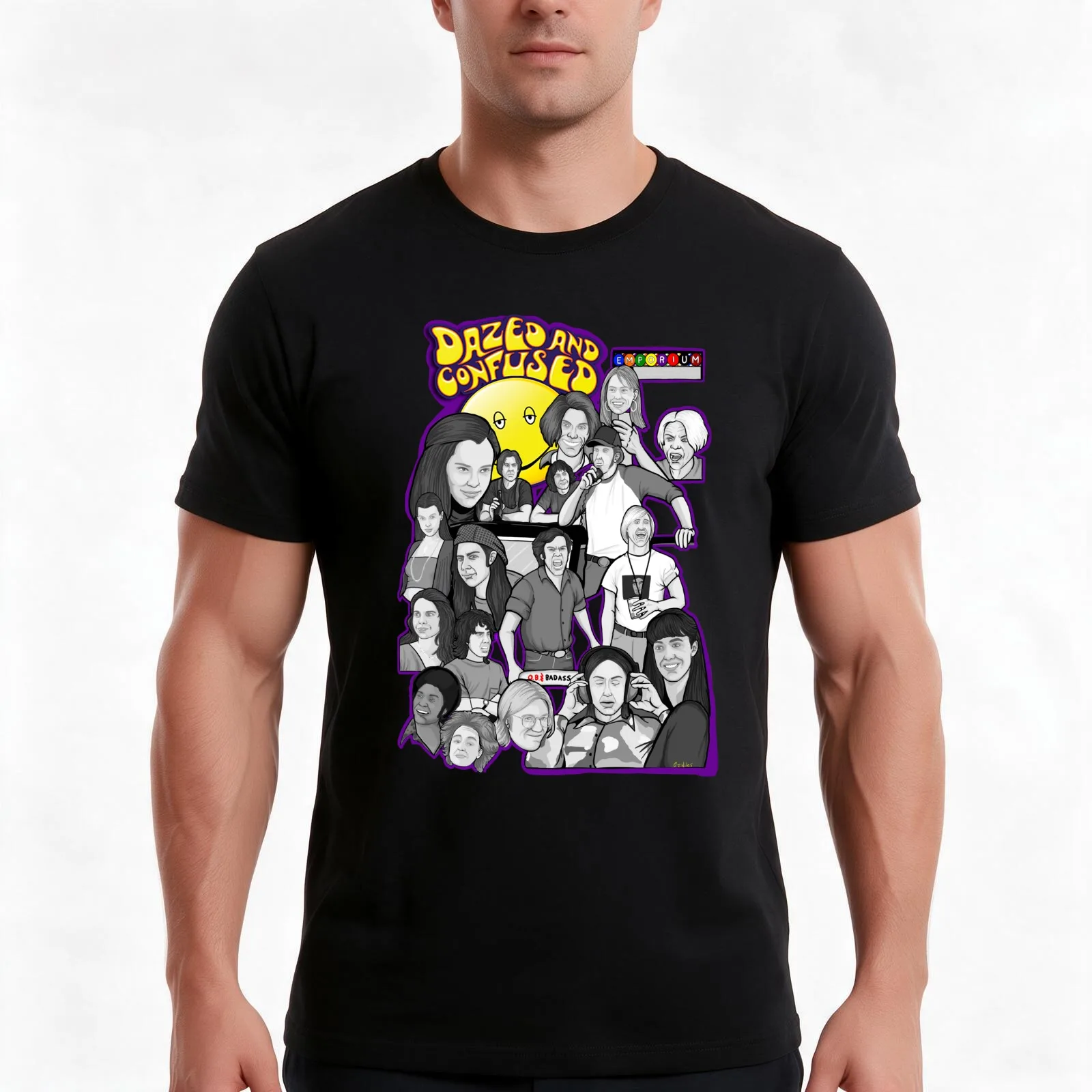 dazed and confused character collage art T-Shirt, Summer Casual Cotton Tee, Oversized Streetwear Tops, Vintage Graphic Print