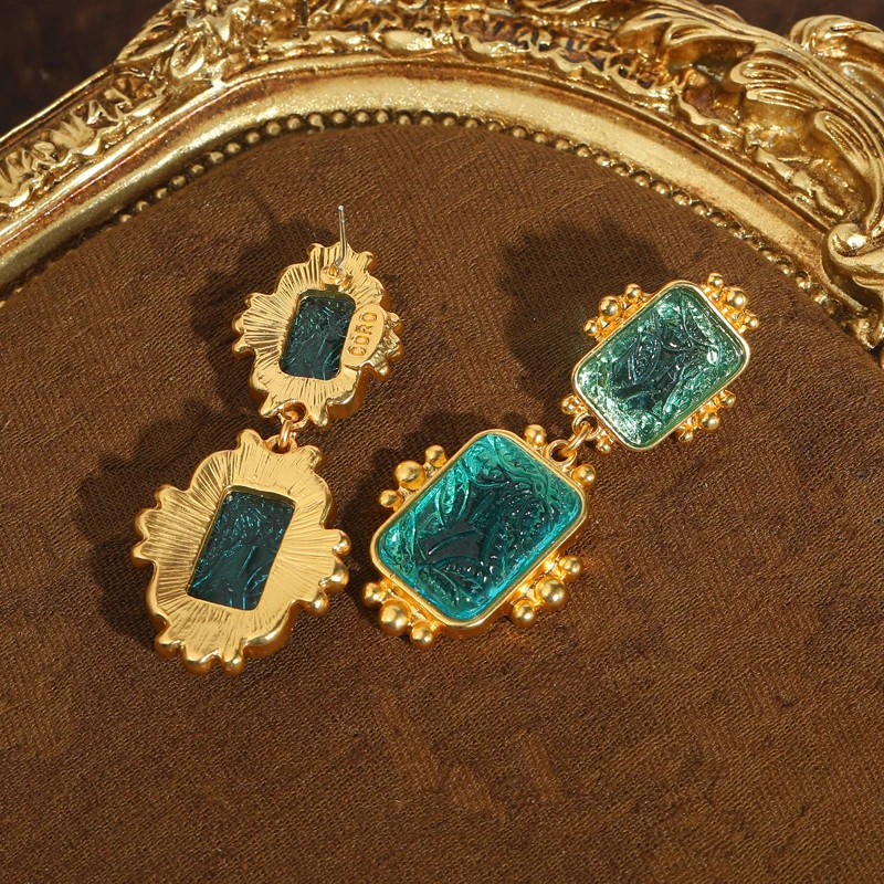 

Vintage Layered Square Glaze Drop Earring Coconut Tree Pattern Designer For Women Novel Accessories Jewelry 2026 New Trend Daily