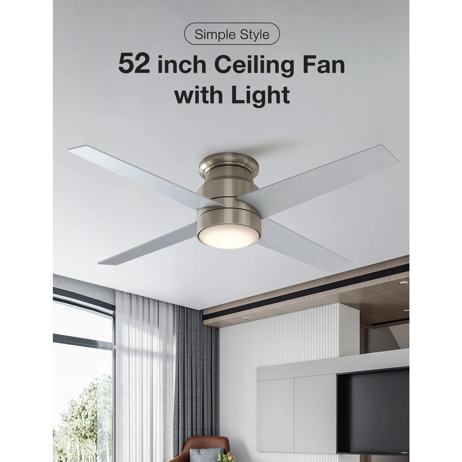 

52-дюймовый (4 лопастных) потолочный вентилятор со светодиодной подсветкой и пультом дистанционного управления