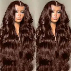 Perruque Lace Front Wig Body Wave Brésilienne Naturelle Sans Colle, Cheveux Humains, Brun Chocolat, 13x4, 13x6, HD, pour Femme