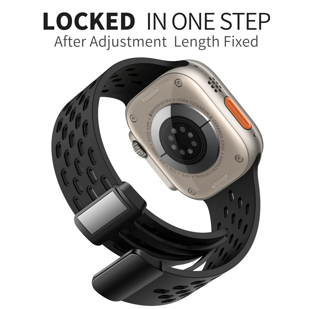 Banda de Silicone Magnética para Apple Watch, Ultra 2 Strap, 49mm, 44mm, 45mm, 40mm, 41mm, 42mm, 38mm, 45mm, pulseira para iWatch Series 9, 7, 8, SE, 6, 5, 3