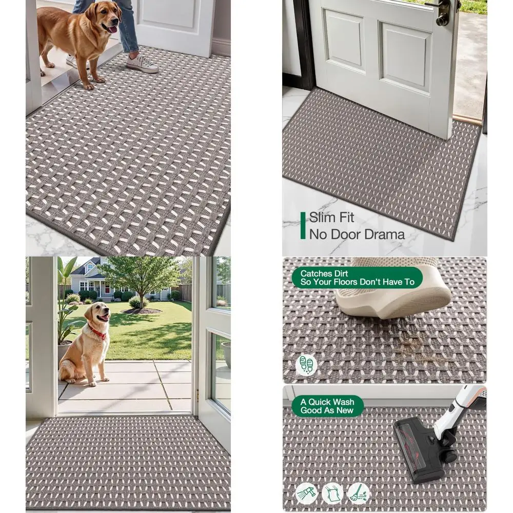 

36"x60" Handwoven Indoor Door Mat, Non-Slip Checkered Comfort Weave Floor Mat, Taupe