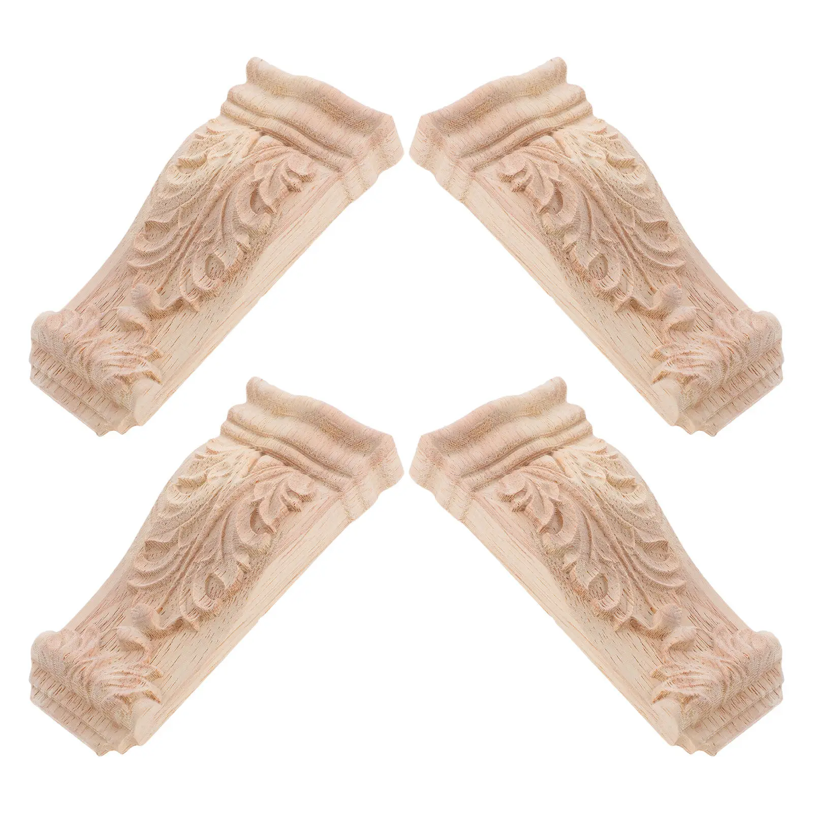 4Pcs Carved Wooden Corbels European Style Unpainted Rustic Modern Decorative Corbel Brackets for Furniture Shelves Mantels