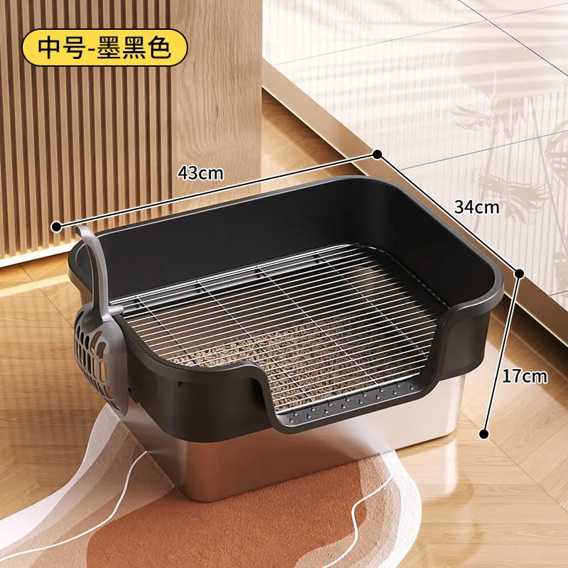 Large Rabbit Litter Box with Stainless Steel Grid Anti-Splash Bunny Toilet Small Animals High Wall Toilets Removable Easy Clean