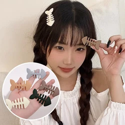 Simple Milk Tea Color Fishbone Hairpin Girl Cute Bangs Barrettes Sweet Side Hairgrips Temperament Duckbill Clip Hair Accessories