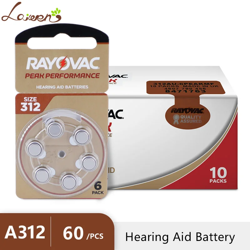 Hörgerätebatterien 60 Stück / 10 Karten RAYOVAC PEAK A312 312A ZA312 312 PR41 S312, 60 Stück Hörgerätebatterie Zink Air 312 A312