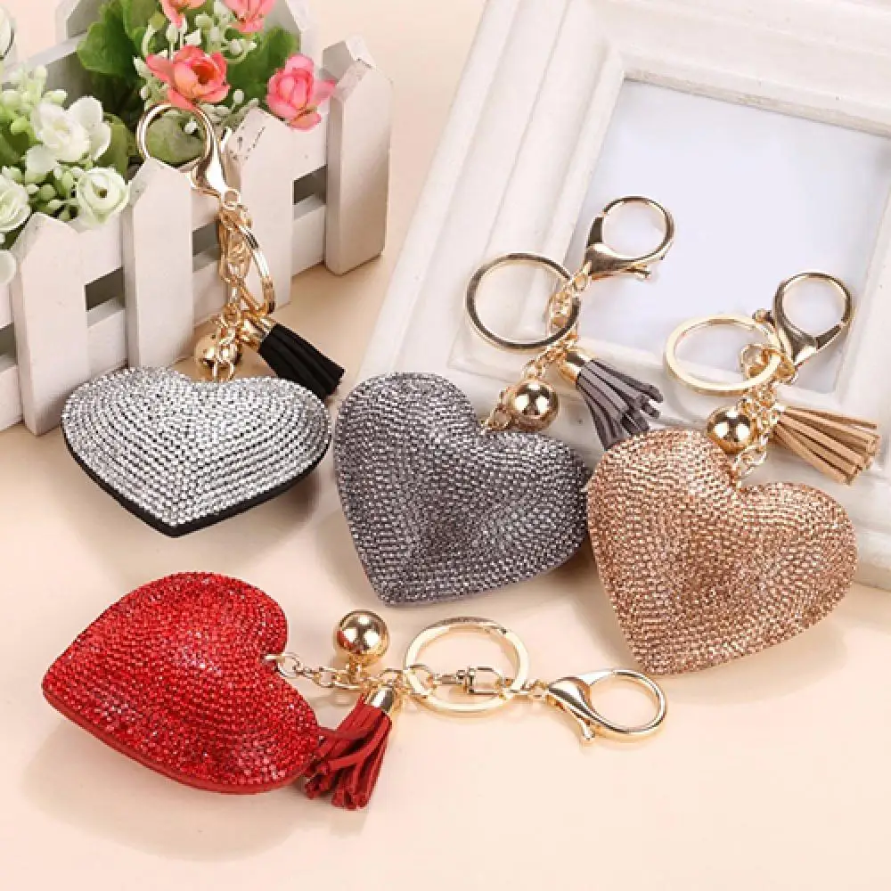 Tassels Love Heart Keychains Charming Romantic Dazzling Rhinestone Love Heart Key Chain Bags Pendant Car Keyring Jewelry Gift