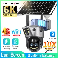 LS VISION-Câmera de Segurança Solar ao Ar Livre, Tela Dupla, 1080 x Zoom, 4G SIM, Rastreamento Humanoide, Visão Noturna Colorida, PTZ, IP66