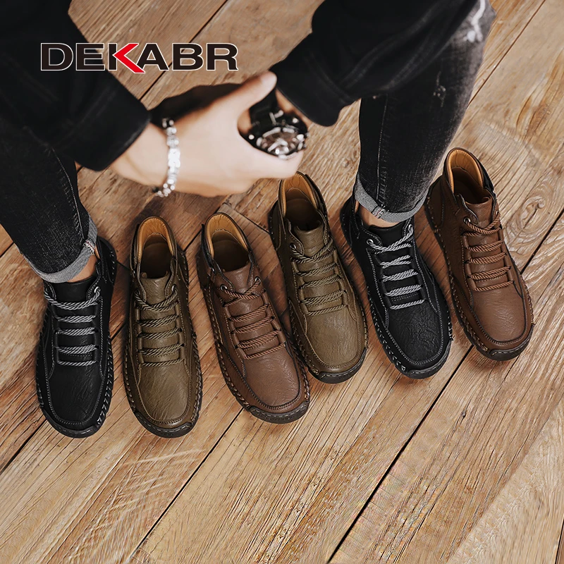 DEKABR-Botas de cuero hechas a mano para hombre, botines cálidos y cómodos para exteriores, de negocios, talla grande 38-48, para invierno