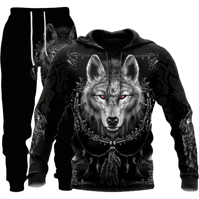 Wolf Totem Graphic Unisex Hoodies Pants Sets 3D Print Men Women Tracksuit Pullovers Outifits Adult Hooded Sweatshirt Jogger Suit