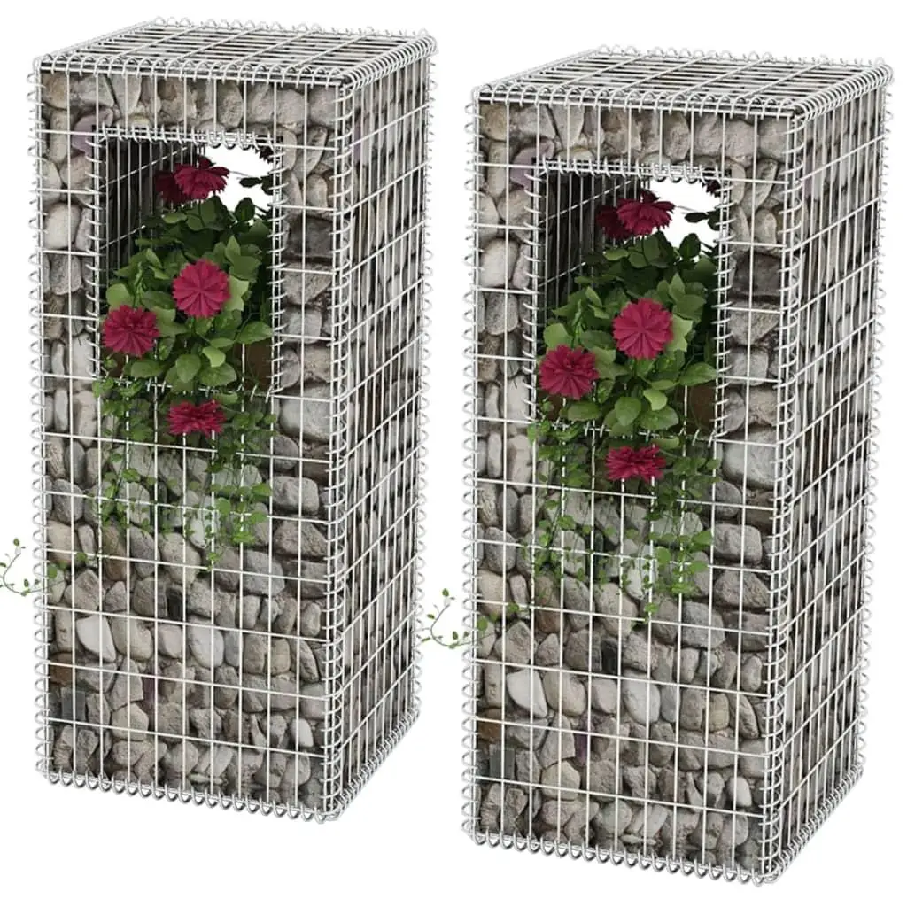 2Pcs Steel Gabion Basket Planters - 19.7x19.7x47.2 Inch Garden Decoration