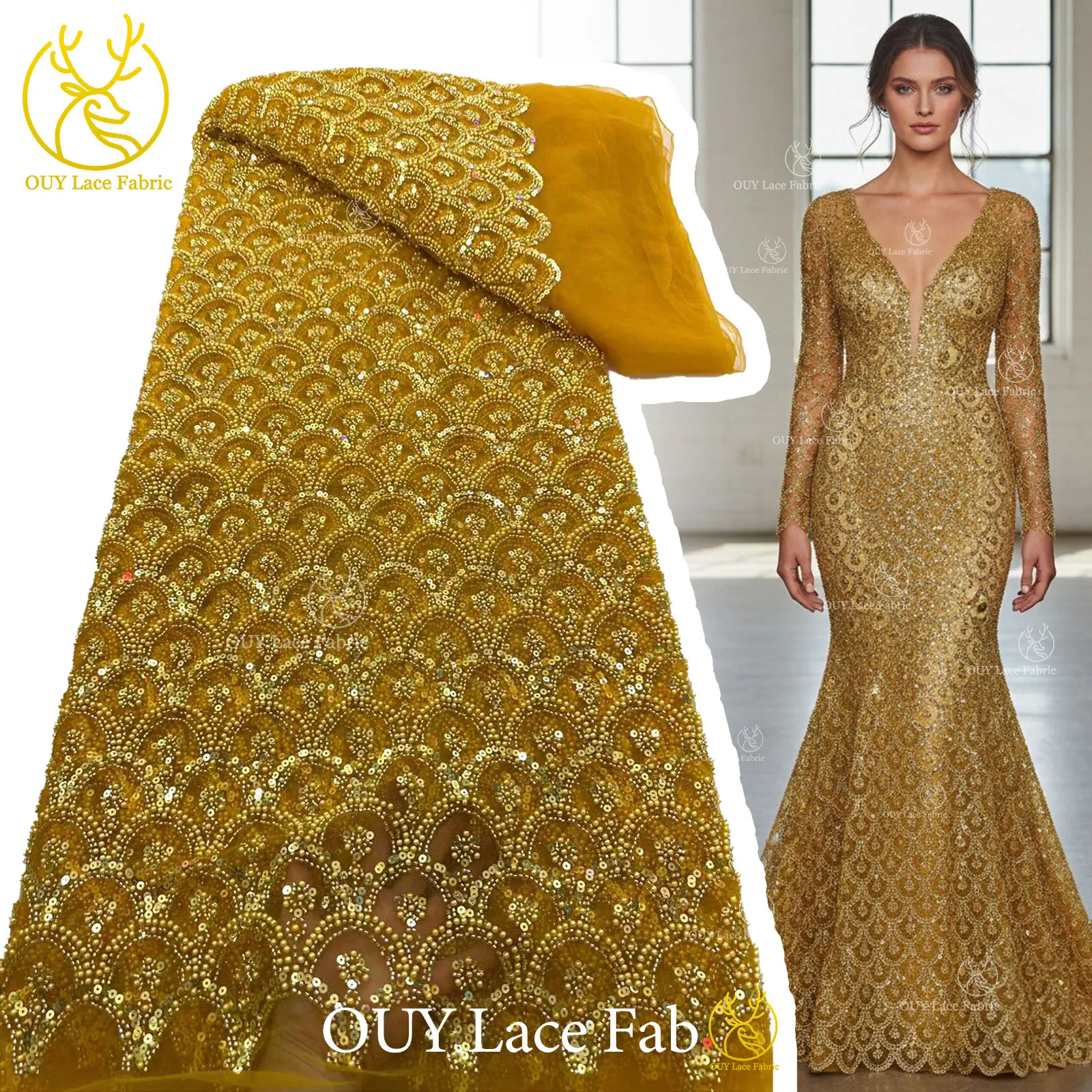 

Hot Sale Gold African Groom Beaded Lace Fabric 2026 Luxury French Sequins Tulle Mesh For Women Party Evening Dress DIY Sewing
