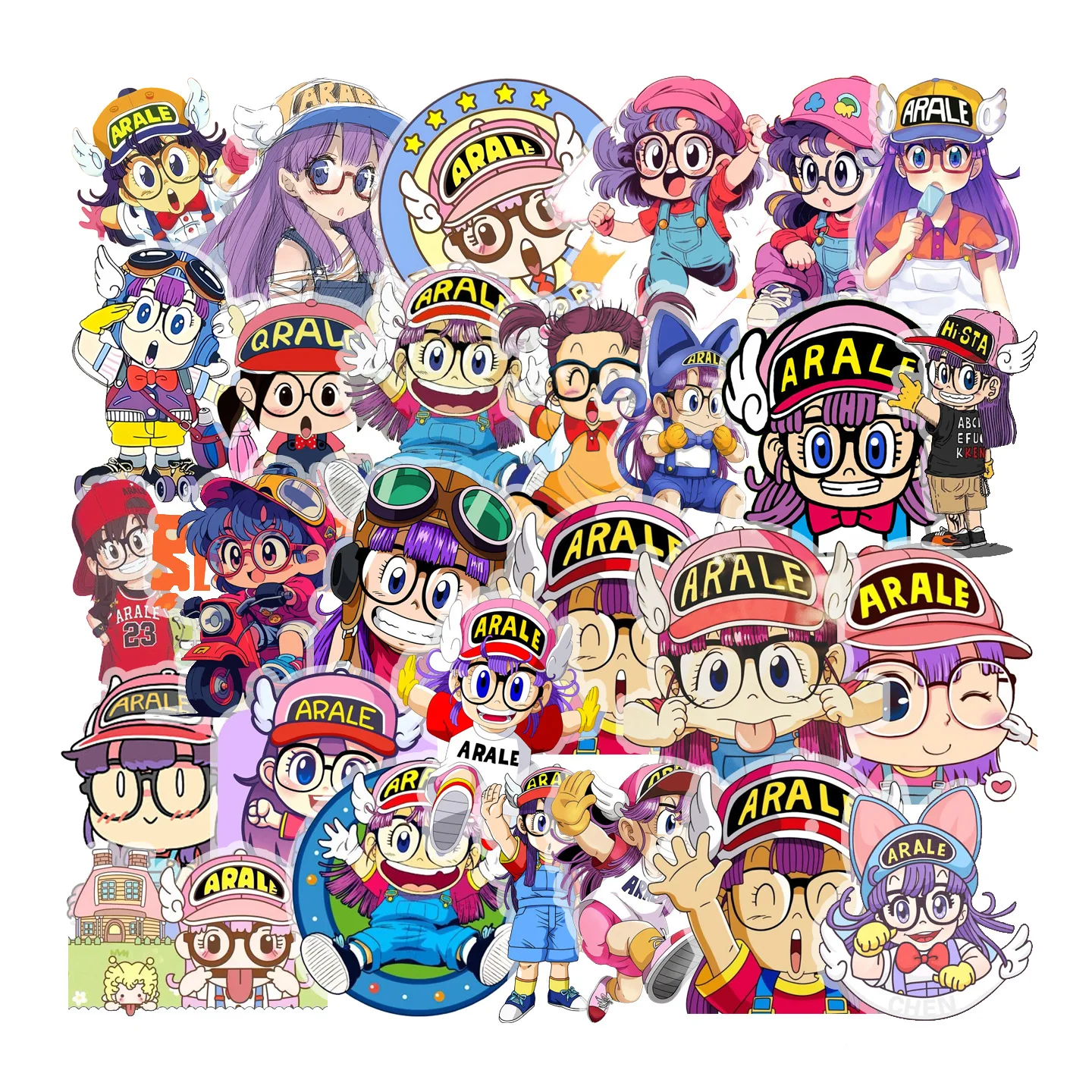 30pcs Pet Transparent Arale Cartoon Graffiti Sticker Waterproof Diy Decals For Phone Laptop Pencil Box Thermos Notebook Decor