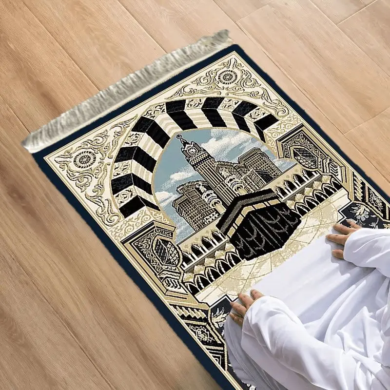 VIKAMA Retro Mosque Prayer Mat, Durable & Washable, Soft Kneeling Carpet for Pilgrimage, Ideal Home Worship Rug