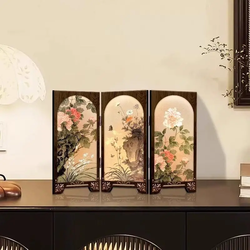 30x22cm Retro Screen Desktop Foldable Crystal Porcelain Decorative Painting, Tv Cabinet, Entrance Cabinet, Study Decoration Item